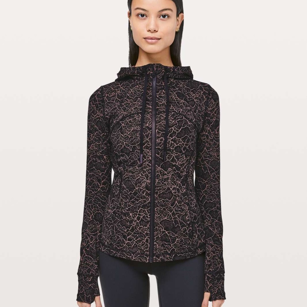 Womens Black & Pink Patterned Zip Hoodie Jacket